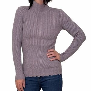 Women’s Wool Blend Vila Milano Lavender Scallop Turtleneck Knit Sweater Cozy